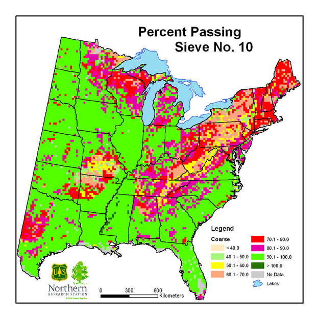 Percent soil passing sieve No. 10 (coarse)