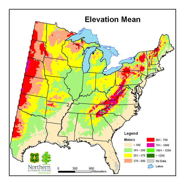 Mean Elevation, m