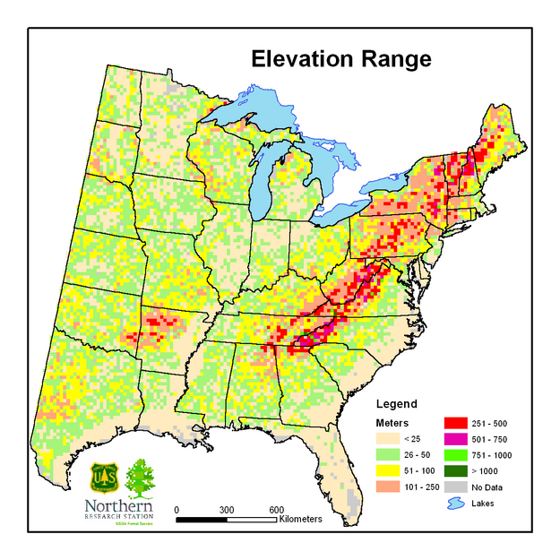 Range of Elevation, m