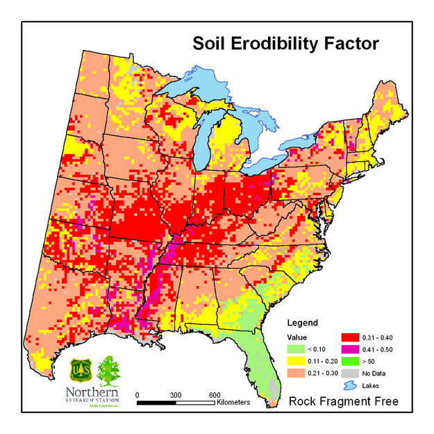 Soil erodibility factor, rock fragment free